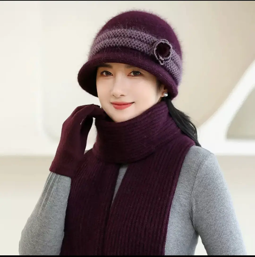 Winter Hat for Children Middle-aged and Elderly Mothers and Grandma Warm Thickened fleece-lined Windproof Rabbit Fur Knitted Wool Hat for Elderly