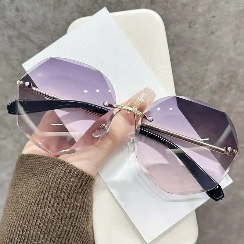 Women's Pink Gradient Polygon Sunglasses Anti-UV - Image 8