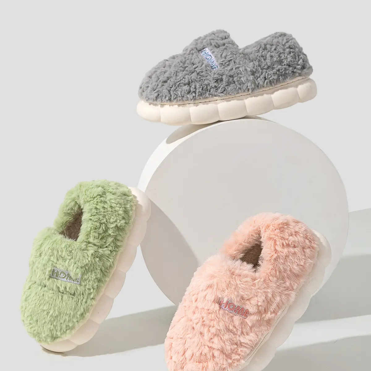 Plush Cotton Slippers Green Winter Men's — feature 22