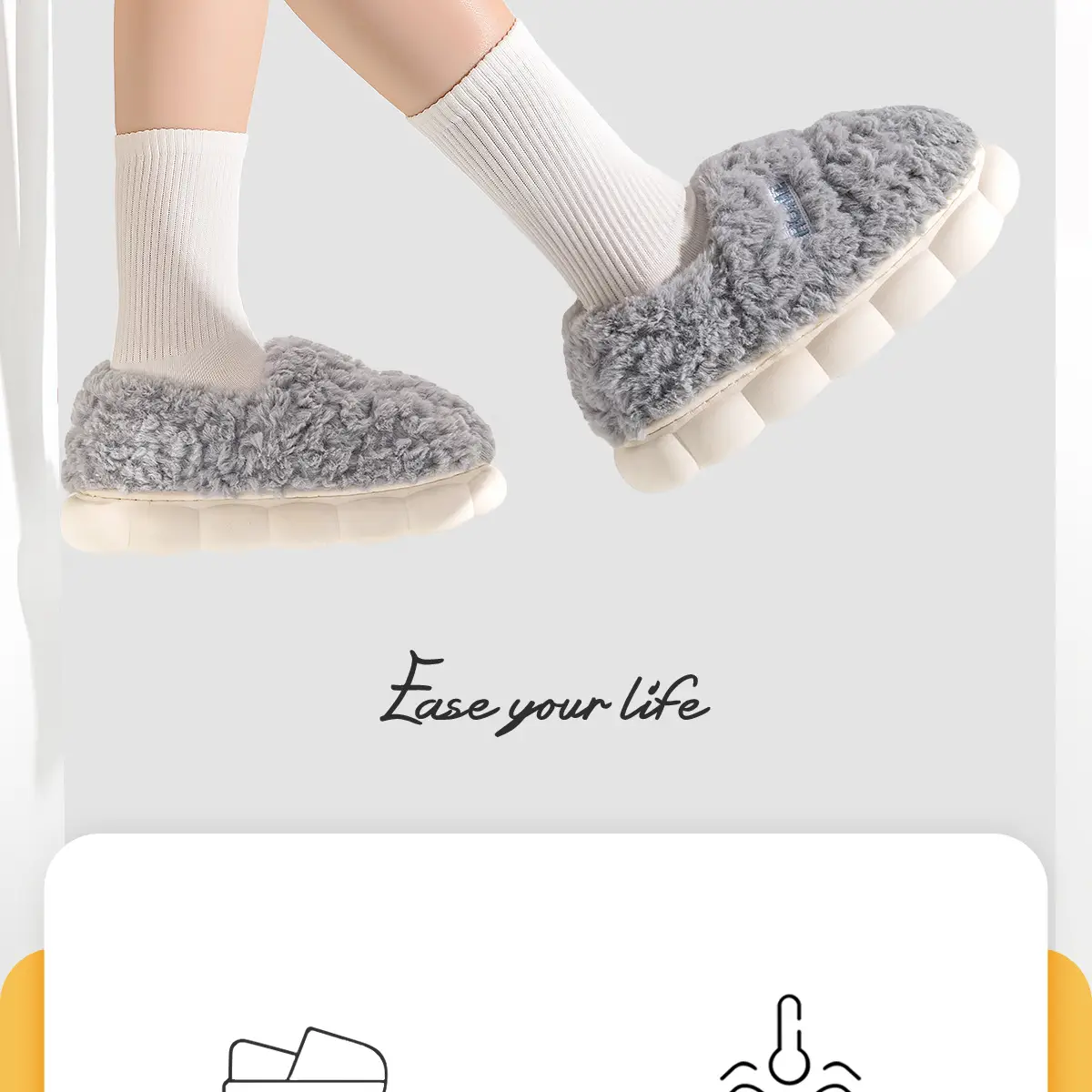Plush Cotton Slippers Green Winter Men's — feature 3