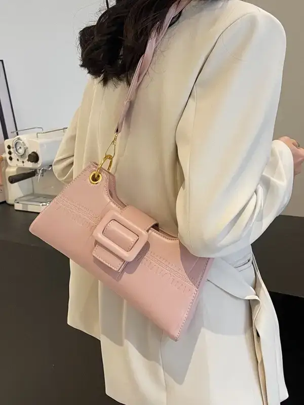 Women's White One-Shoulder Stone Pattern Handbag