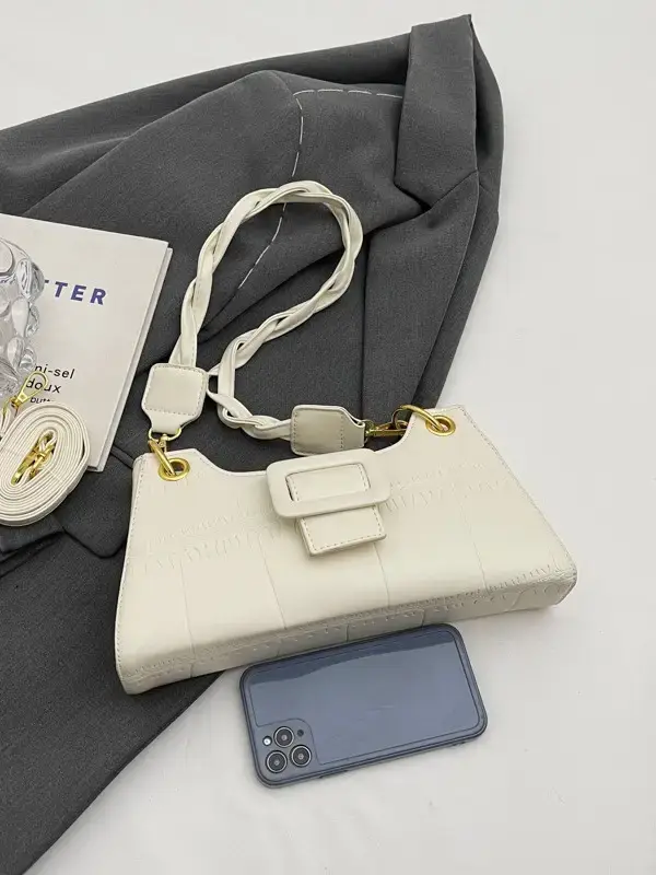 Women's White One-Shoulder Stone Pattern Handbag