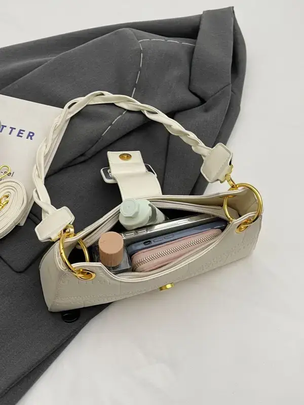 Women's White One-Shoulder Stone Pattern Handbag