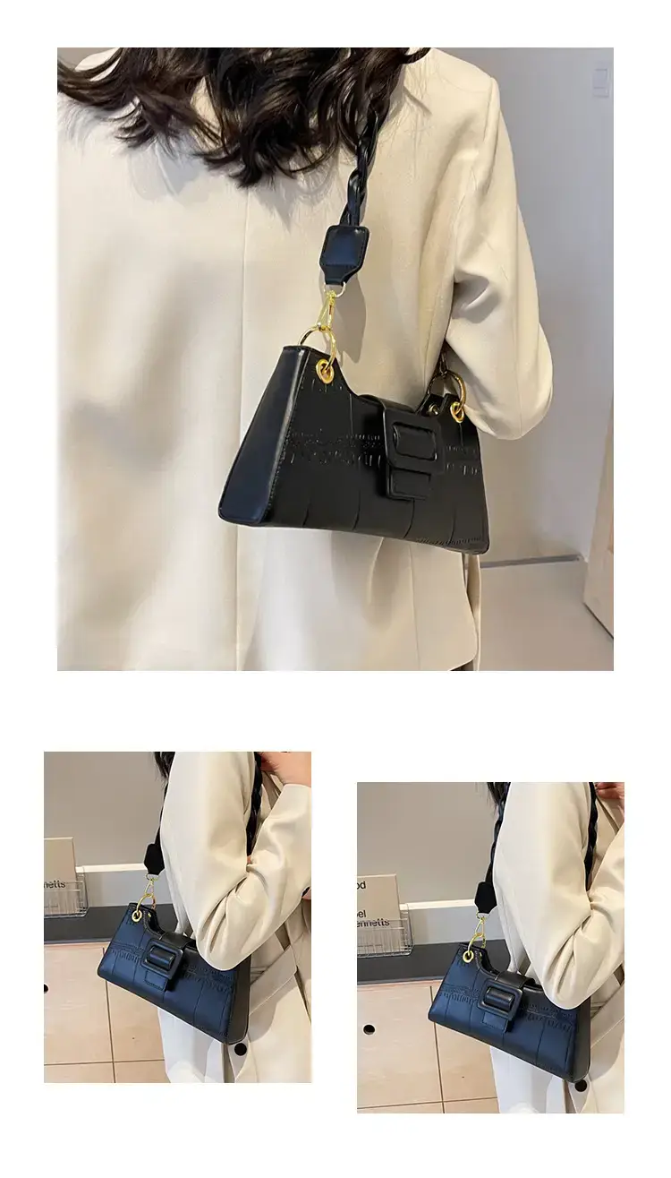 Women's White One-Shoulder Stone Pattern Handbag — feature 11