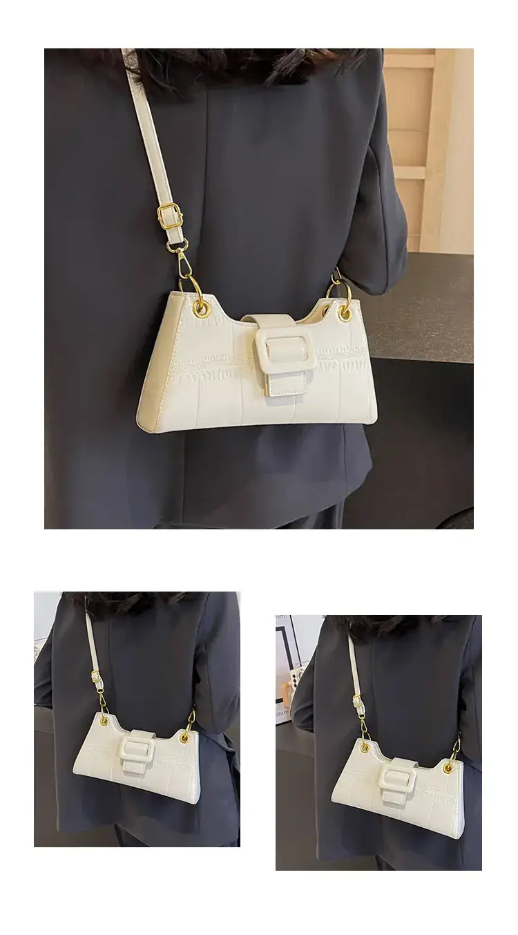 Women's White One-Shoulder Stone Pattern Handbag — feature 13