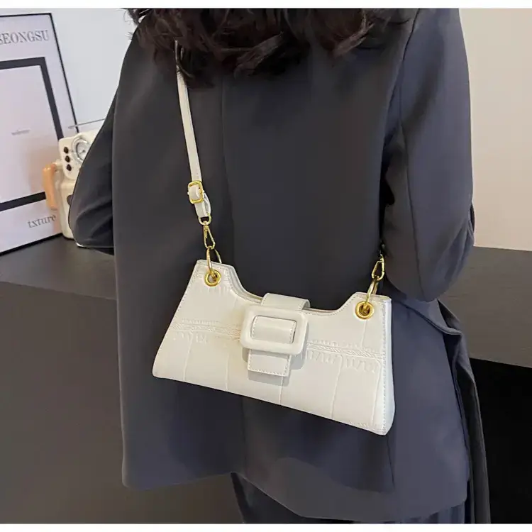 Women's White One-Shoulder Stone Pattern Handbag — feature 16