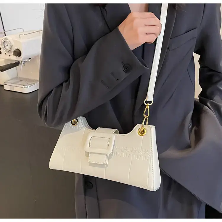 Women's White One-Shoulder Stone Pattern Handbag — feature 17