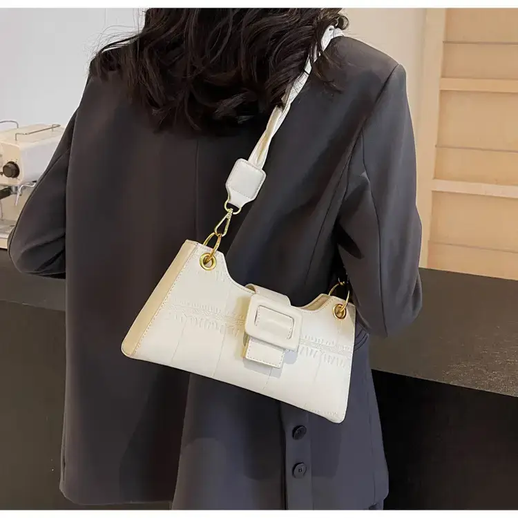 Women's White One-Shoulder Stone Pattern Handbag — feature 18