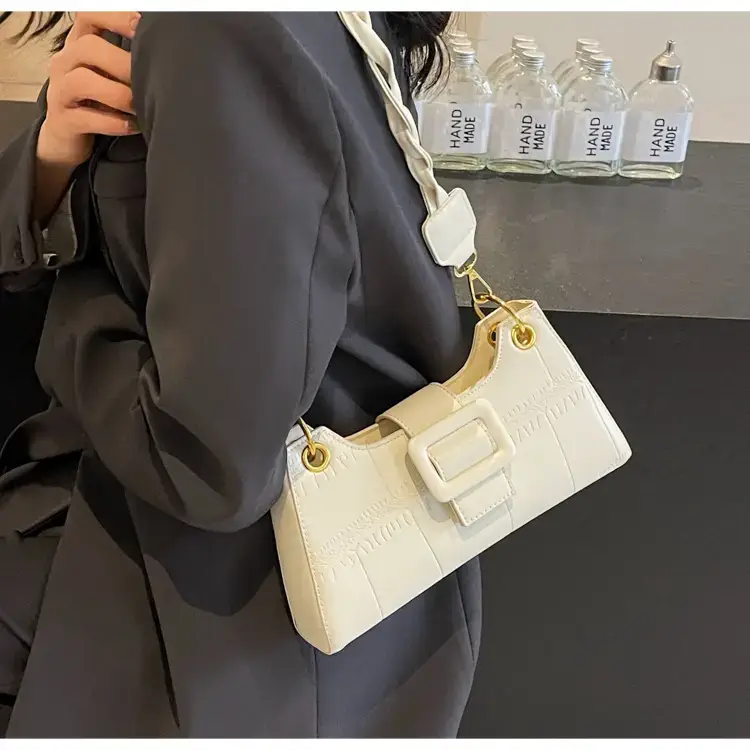 Women's White One-Shoulder Stone Pattern Handbag — feature 19