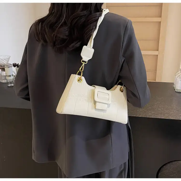 Women's White One-Shoulder Stone Pattern Handbag — feature 20