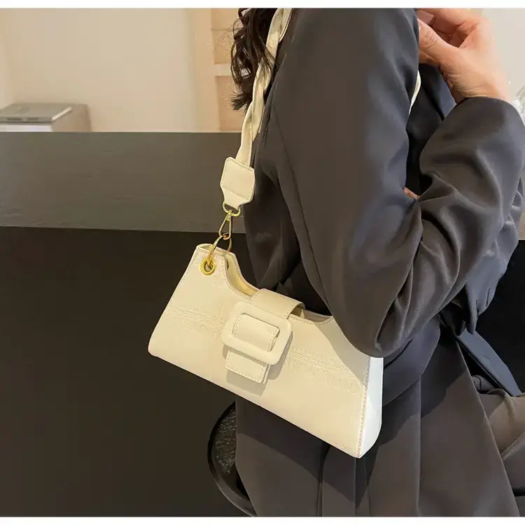 Women's White One-Shoulder Stone Pattern Handbag — feature 21
