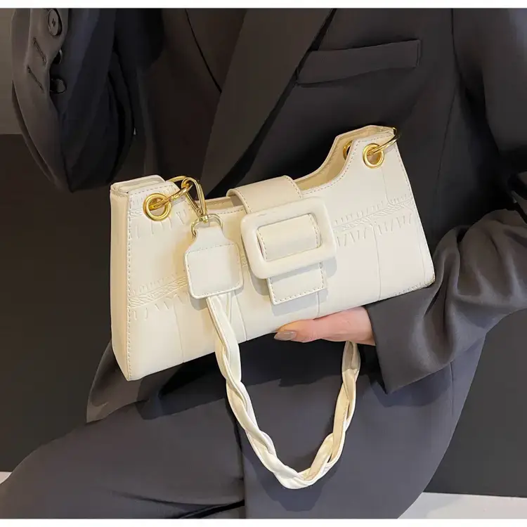 Women's White One-Shoulder Stone Pattern Handbag — feature 22