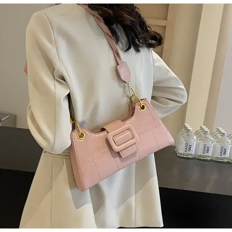 Women's White One-Shoulder Stone Pattern Handbag — feature 25