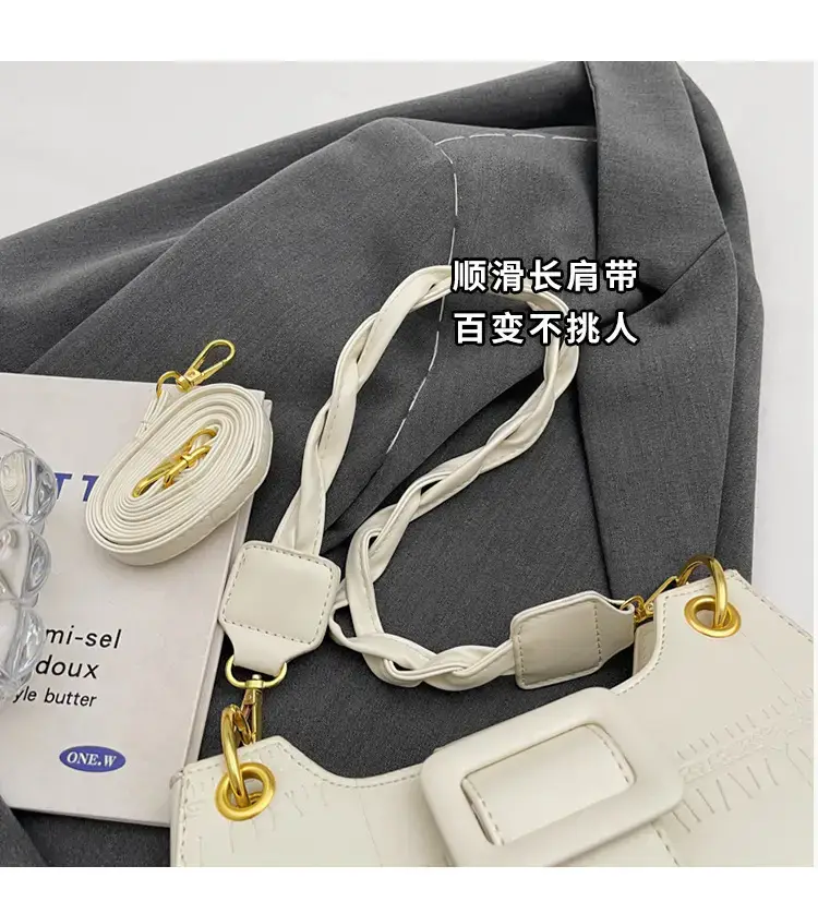 Women's White One-Shoulder Stone Pattern Handbag — feature 3