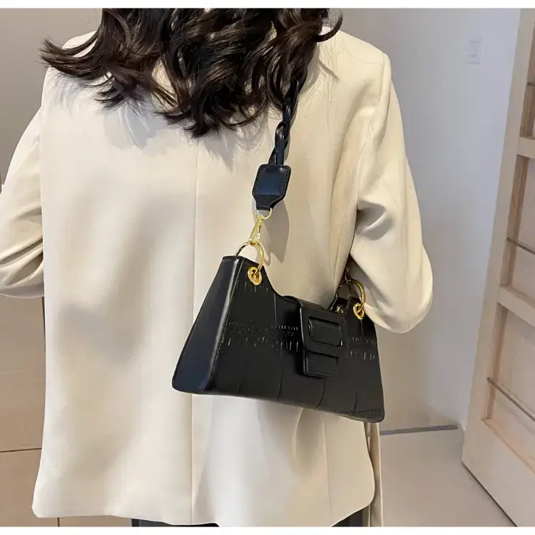 Women's White One-Shoulder Stone Pattern Handbag — feature 30