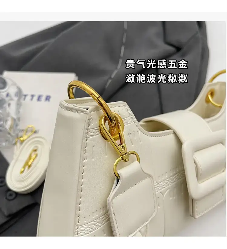Women's White One-Shoulder Stone Pattern Handbag — feature 4