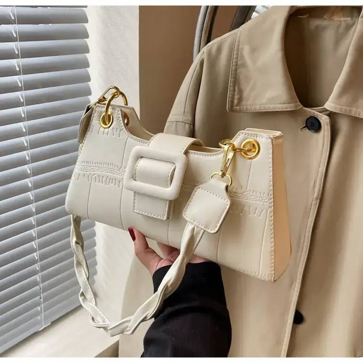 Women's White One-Shoulder Stone Pattern Handbag — feature 44