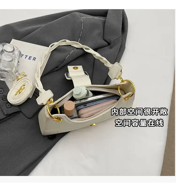 Women's White One-Shoulder Stone Pattern Handbag — feature 8