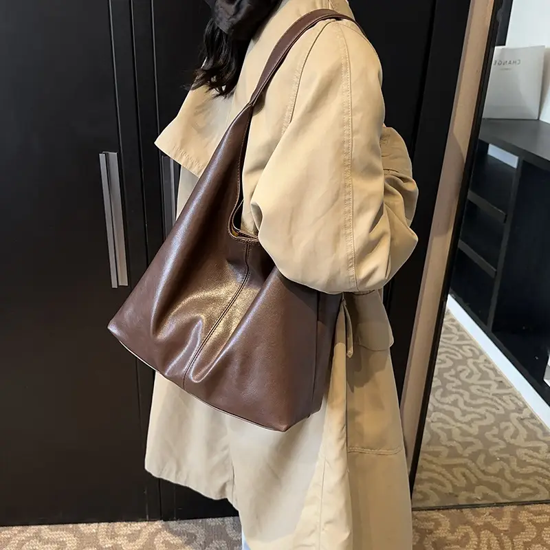 Women Vintage Brown Tote Bag Large Capacity Shoulder Bag 2024 - Image 8