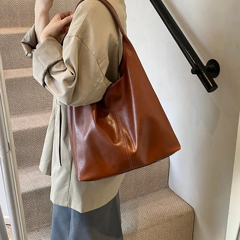 Women Vintage Brown Tote Bag Large Capacity Shoulder Bag 2024 - Image 9