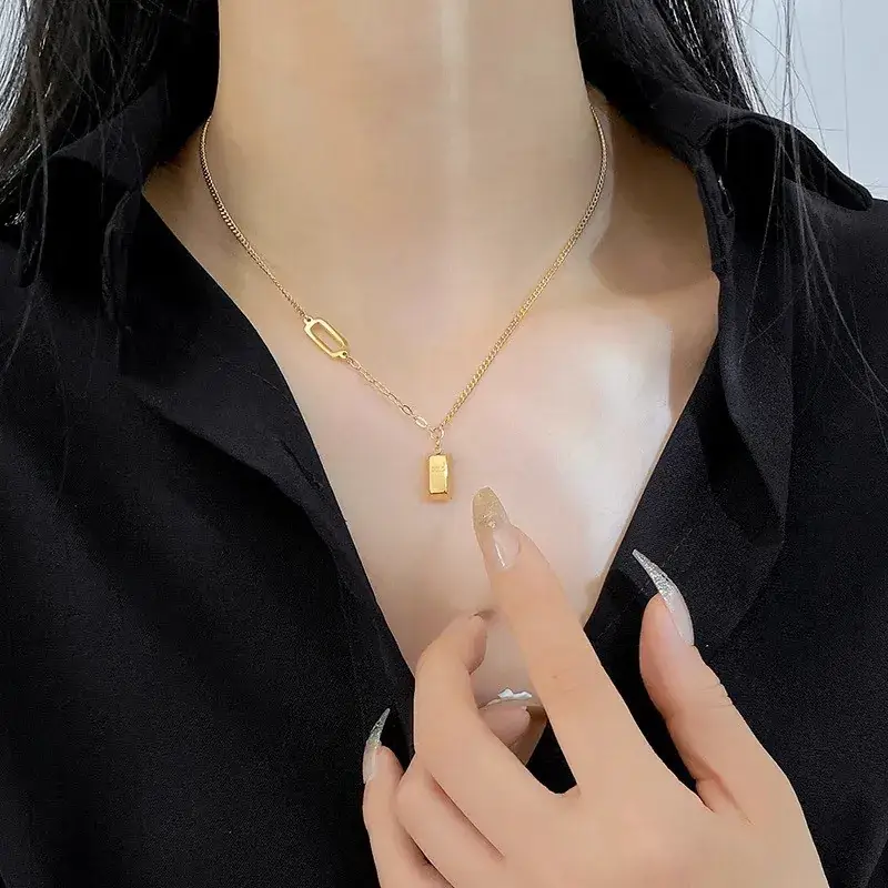 Gold Rectangular Necklace for Women with Sense Brand - Image 3