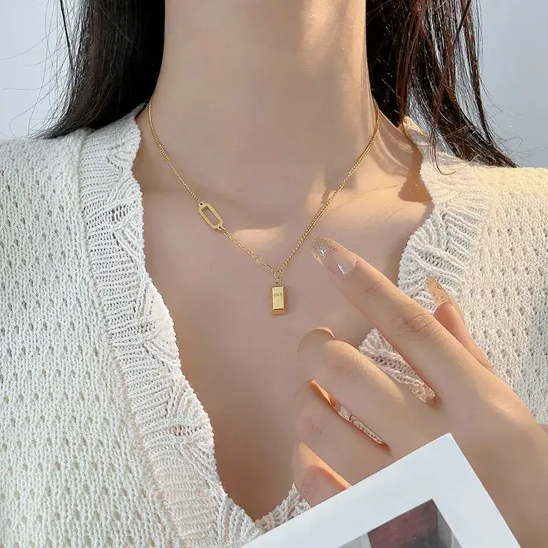Gold Rectangular Necklace for Women with Sense Brand - Image 4