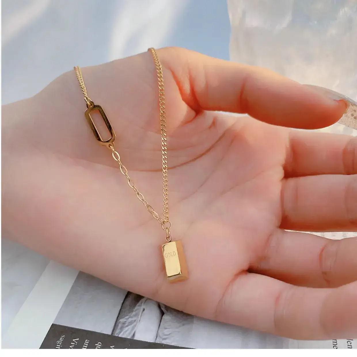 Gold Rectangular Necklace for Women with Sense Brand — feature 3
