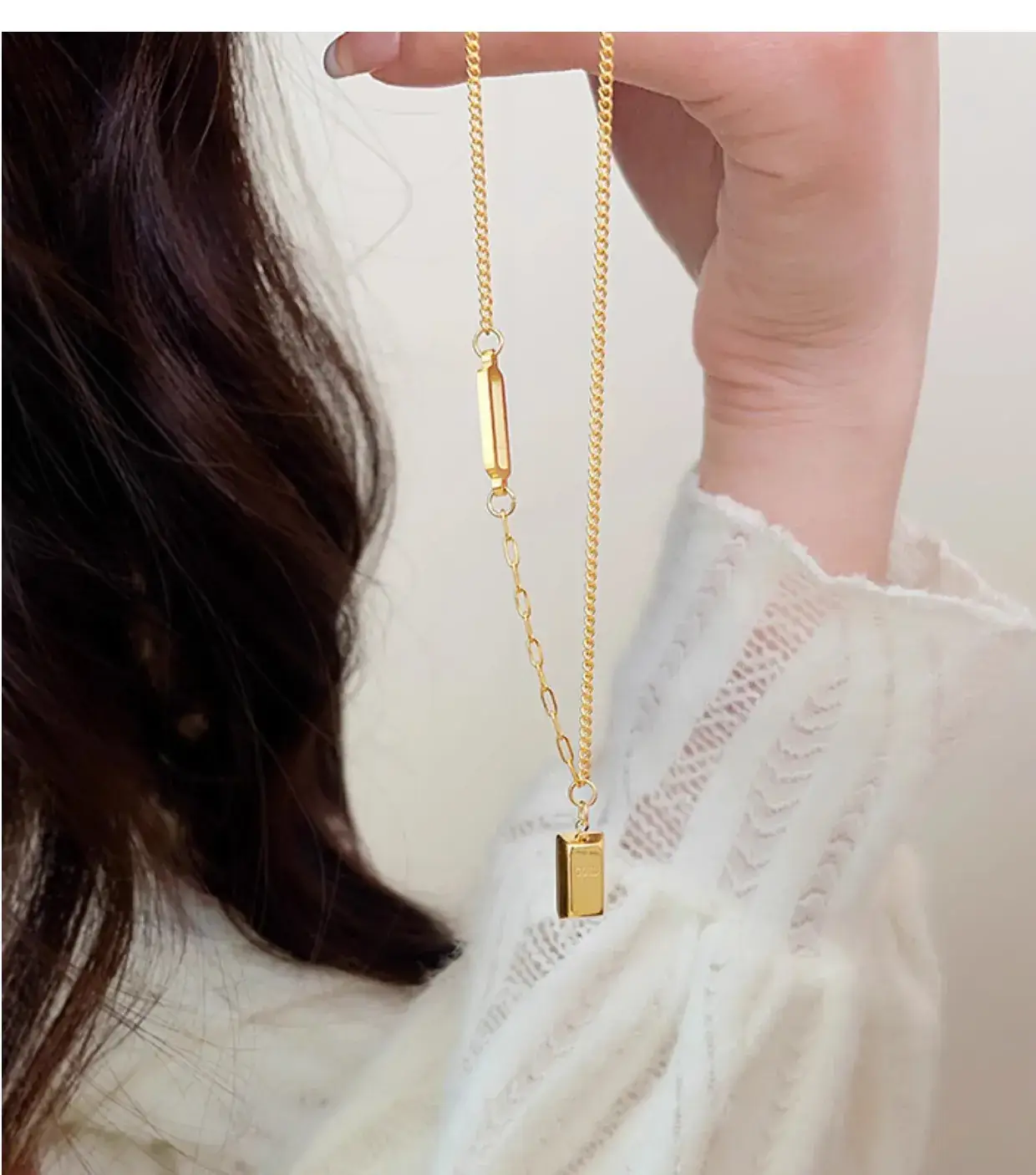 Gold Rectangular Necklace for Women with Sense Brand — feature 5