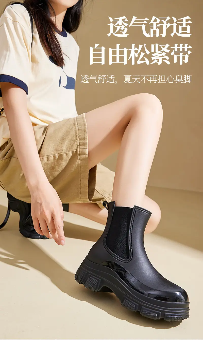 Cross-Border Fashion Rain Boots for Women 2026 New Model Rain Boots Height-Increasing Waterproof Shoes Chelsea Short Boots Outdoor Non-Slip Rain Boots — feature 2