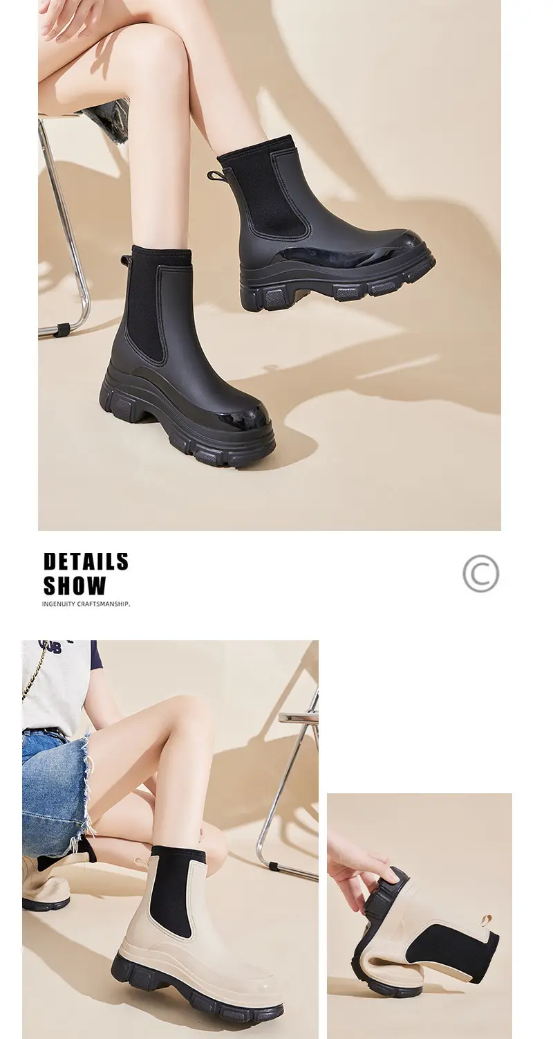Cross-Border Fashion Rain Boots for Women 2026 New Model Rain Boots Height-Increasing Waterproof Shoes Chelsea Short Boots Outdoor Non-Slip Rain Boots — feature 34