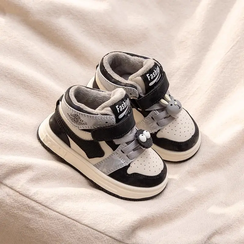 Women's Baby Shoes Black White Cotton Sneakers for Boys