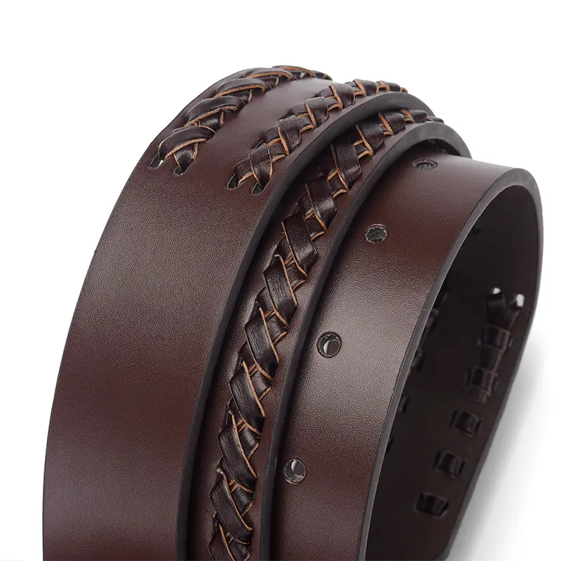 Brown Handwoven Leather Belt with Gold Buckle - Image 5