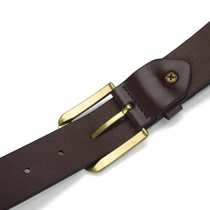 Brown Handwoven Leather Belt with Gold Buckle - Image 6