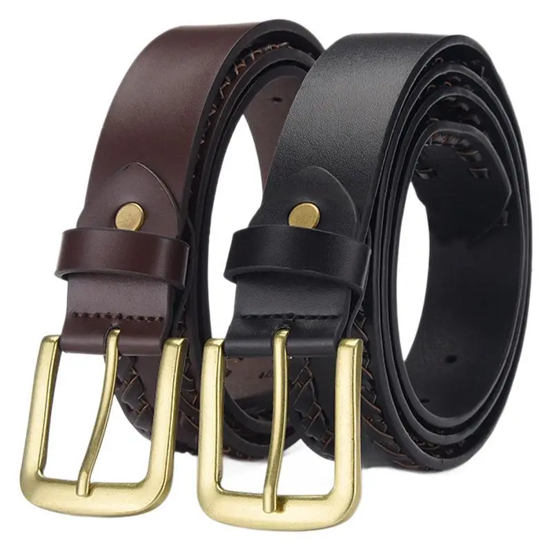 Brown Handwoven Leather Belt with Gold Buckle - Image 7