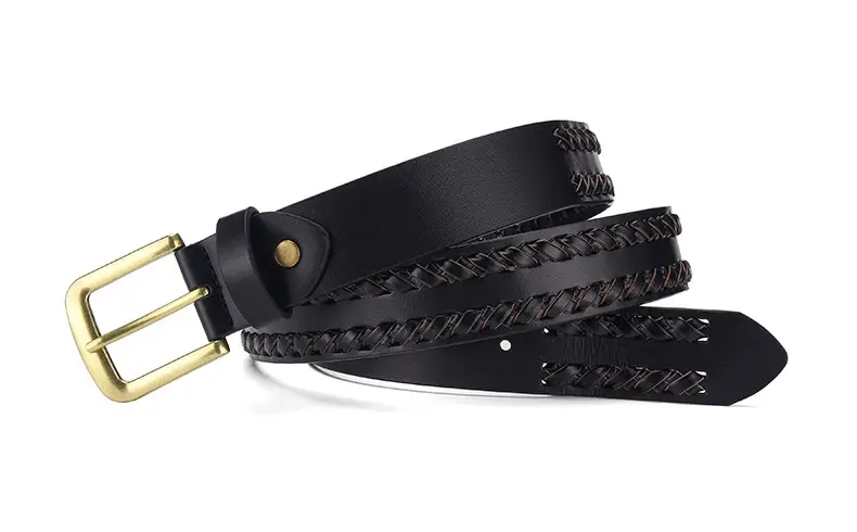 Brown Handwoven Leather Belt with Gold Buckle — feature 4