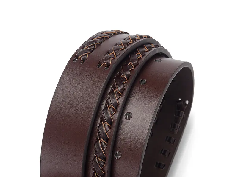 Brown Handwoven Leather Belt with Gold Buckle — feature 7