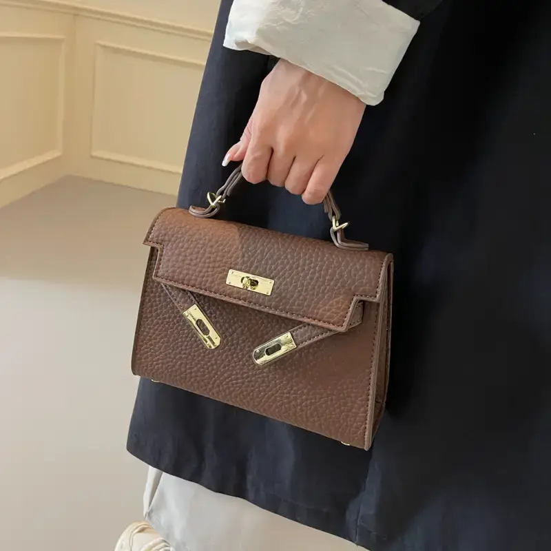 Women's Brown Textured Square Shoulder Bag 2024 - Image 7