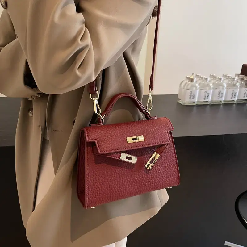 Women's Brown Textured Square Shoulder Bag 2024 - Image 9