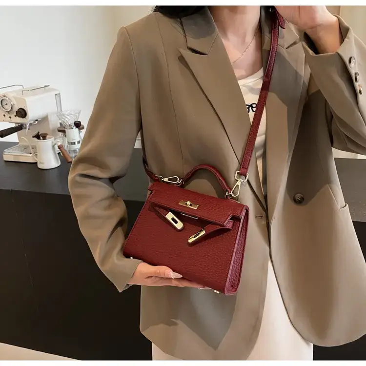 Women's Brown Textured Square Shoulder Bag 2024 — feature 23