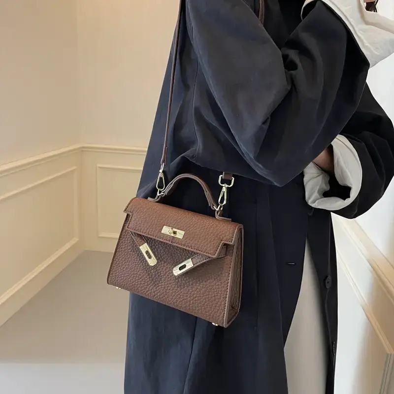 Women's Brown Textured Square Shoulder Bag 2024 - Image 3