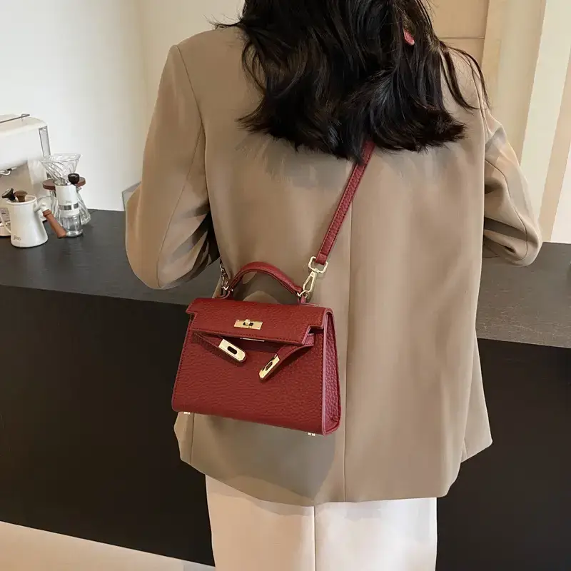 Women's Brown Textured Square Shoulder Bag 2024 - Image 5