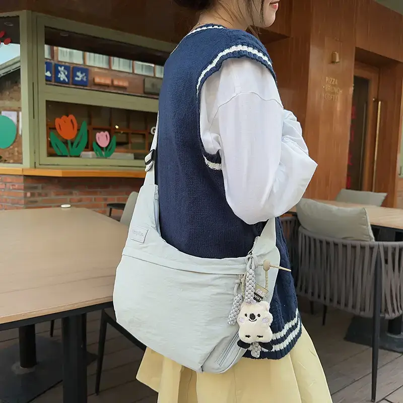Women's Blue White Crossbody Bag with Cute Charm - Image 8