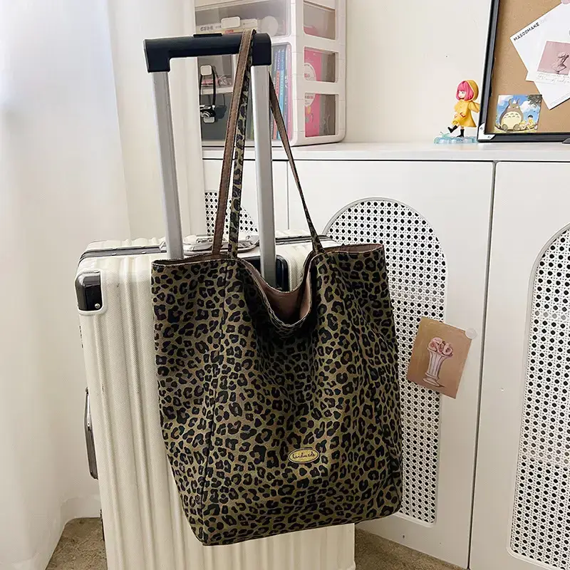 Leopard Canvas Shoulder Bag Women 2024 College Style - Image 3