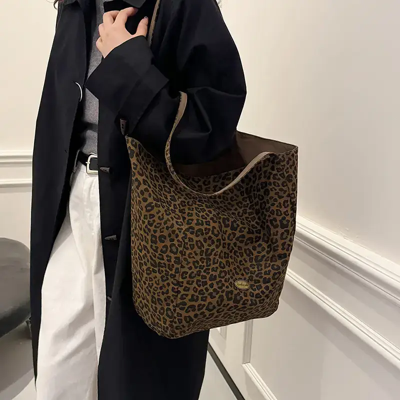 Leopard Canvas Shoulder Bag Women 2024 College Style - Image 4