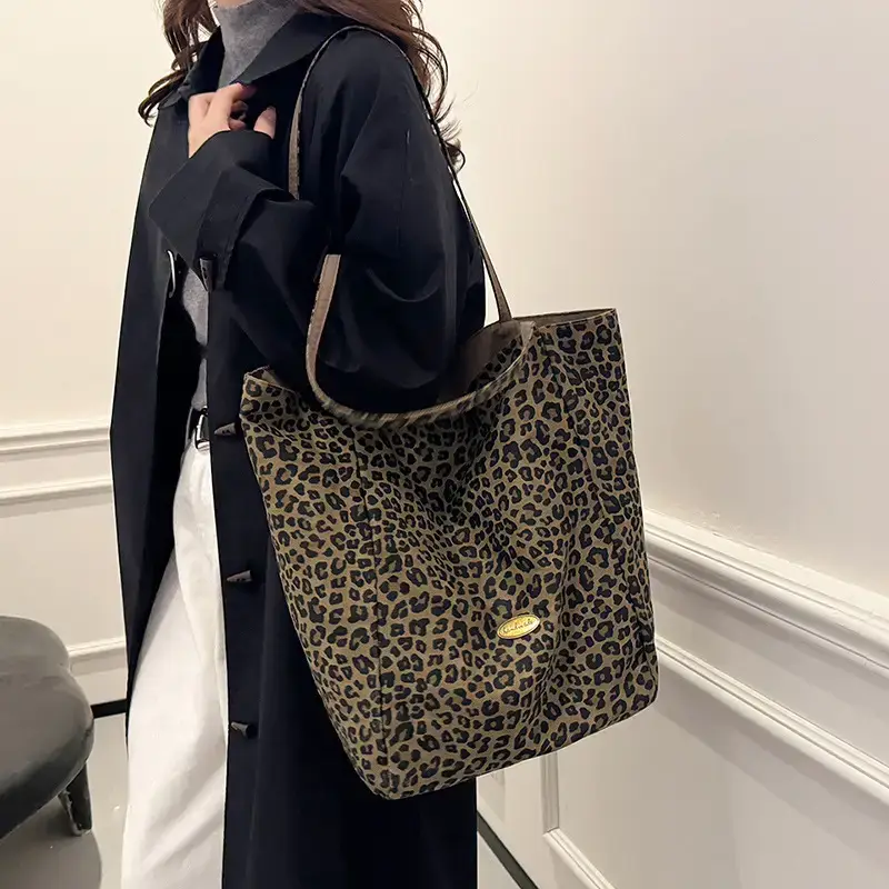 Leopard Canvas Shoulder Bag Women 2024 College Style - Image 5