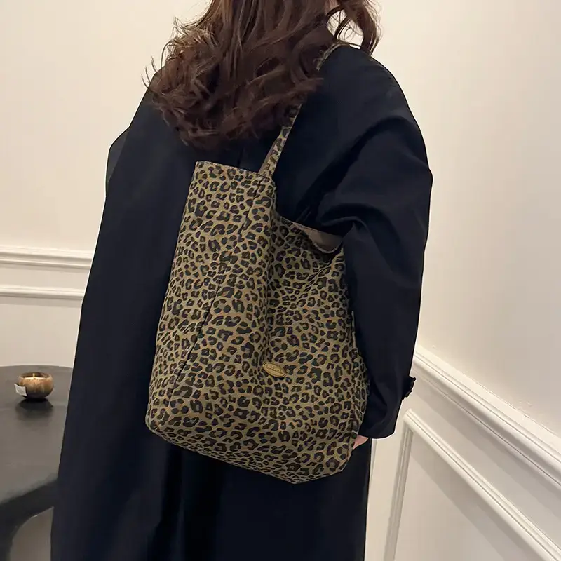 Leopard Canvas Shoulder Bag Women 2024 College Style - Image 6