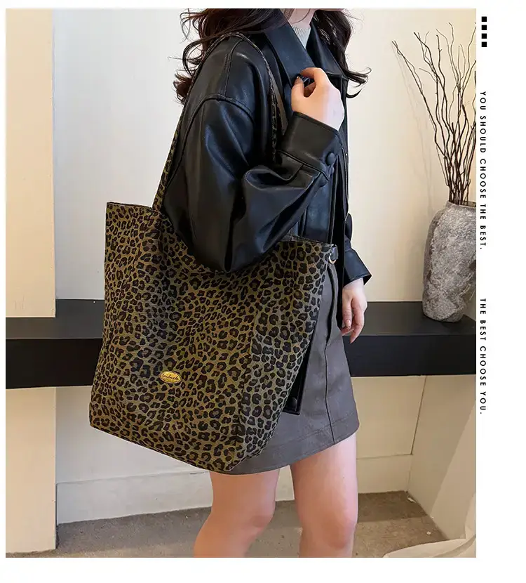 Leopard Canvas Shoulder Bag Women 2024 College Style — feature 1