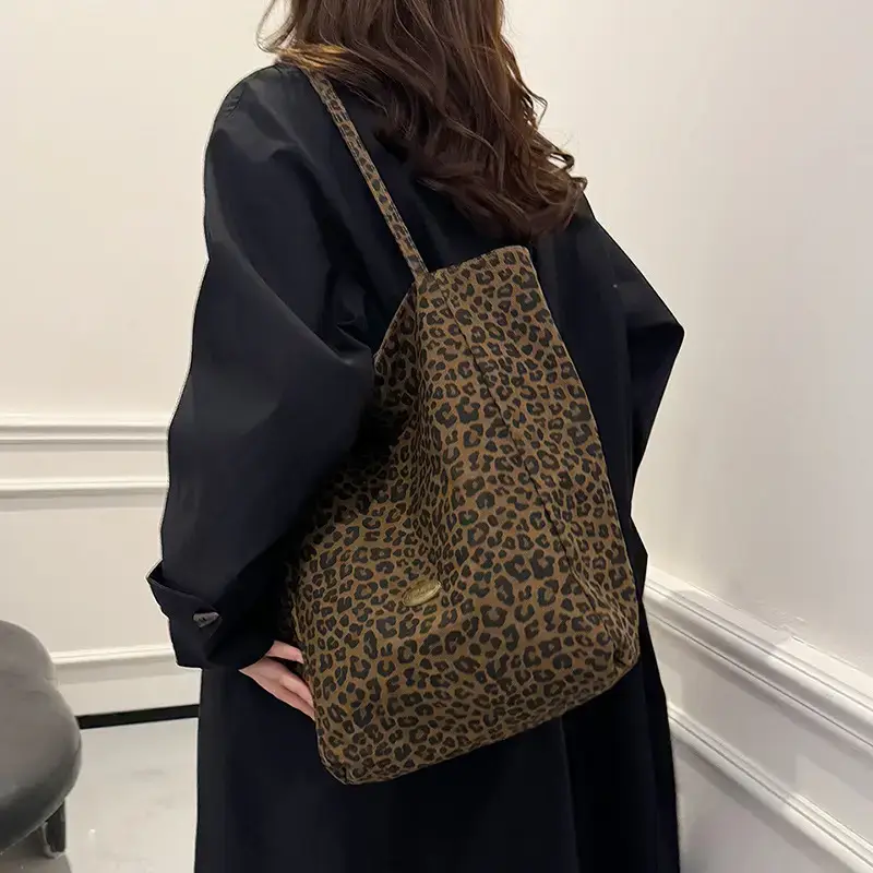 Leopard Canvas Shoulder Bag Women 2024 College Style - Image 2
