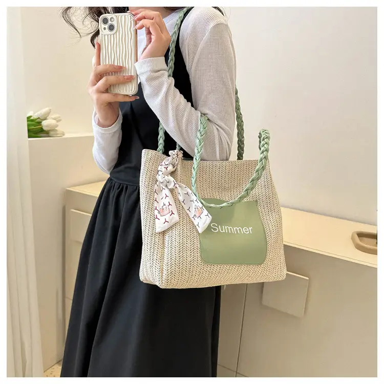 Summer woven tote bag with braided handles — feature 10