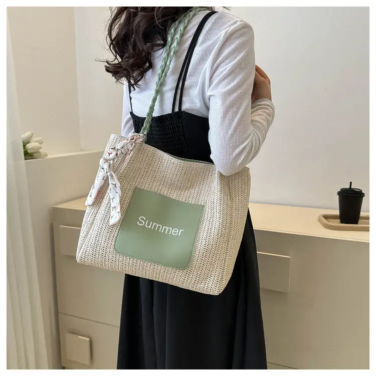 Summer woven tote bag with braided handles — feature 11